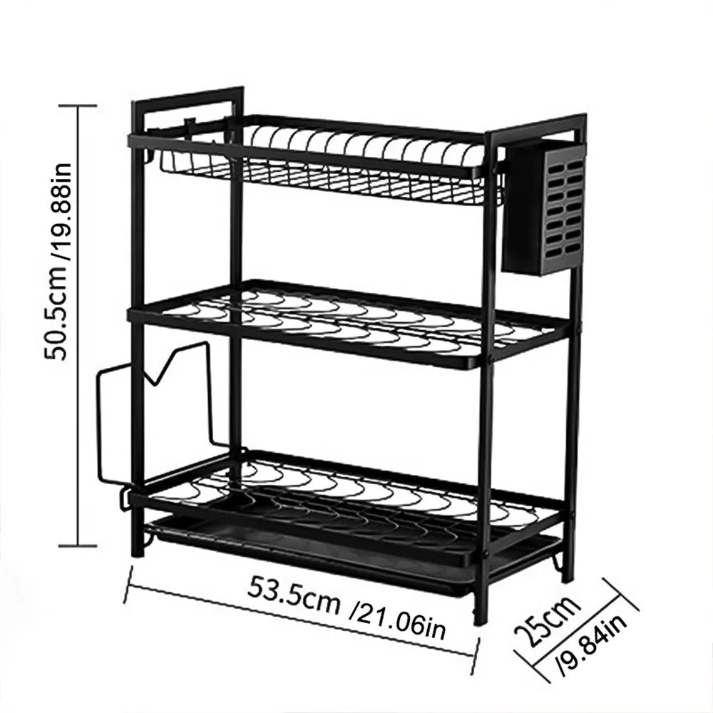 3-Tier Dish Drying Rack with Drainage