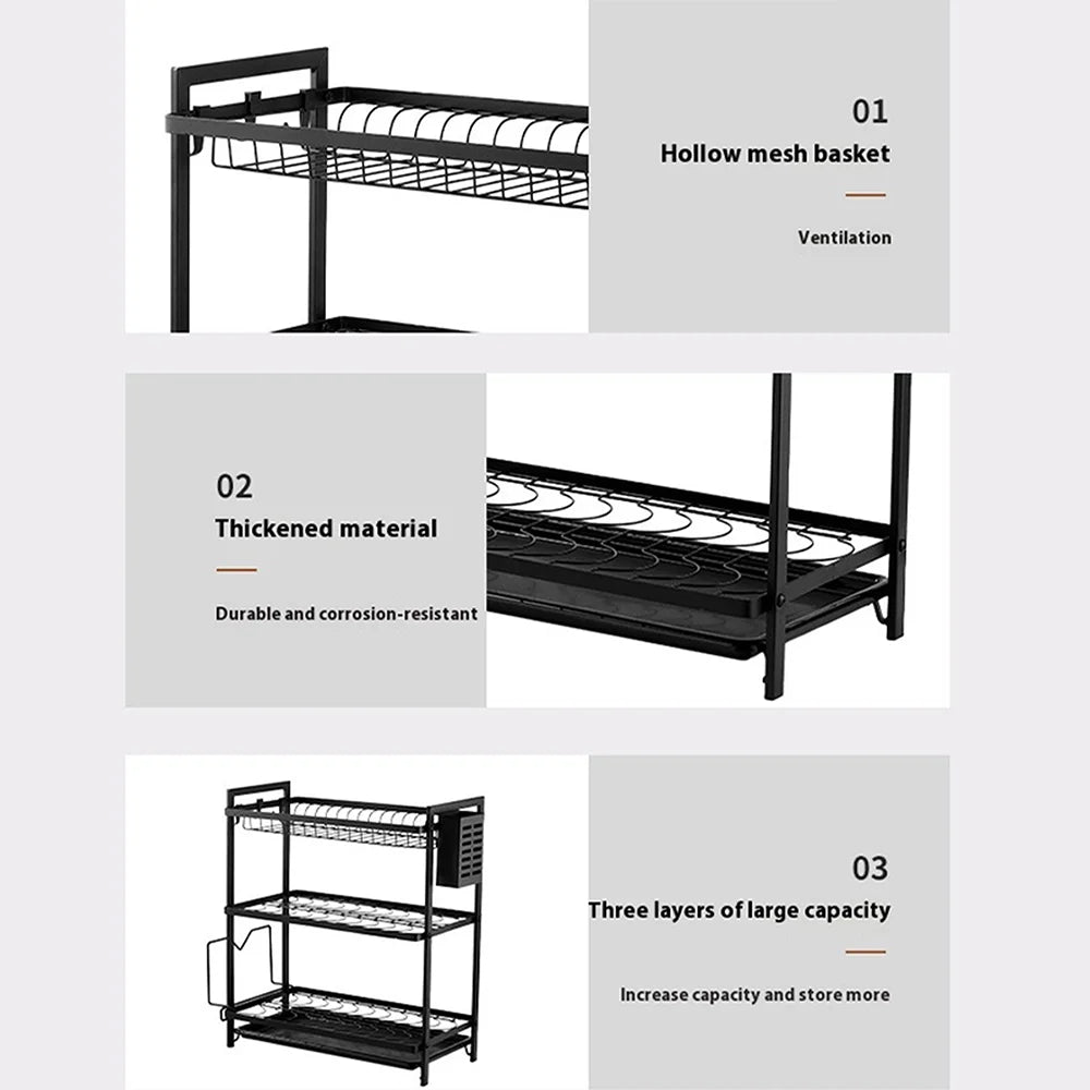 3-Tier Dish Drying Rack with Drainage