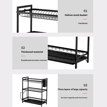 3-Tier Dish Drying Rack with Drainage