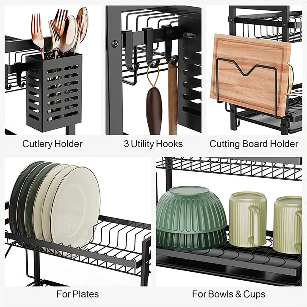 3-Tier Dish Drying Rack with Drainage