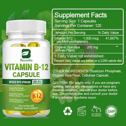BEWORTHS VB12 1000mcg – Energy & Brain – 120 Caps